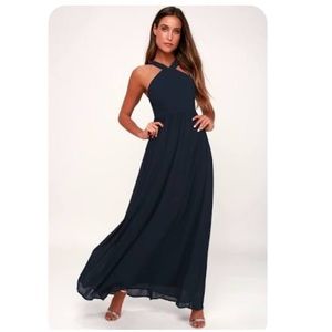 LuLus Air of Romance Navy Blue Maxi Dress